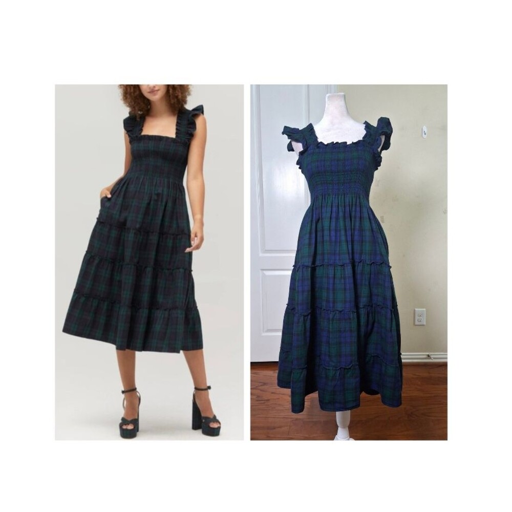 Tuckernuck Hill House Ellie Nap Dress Navy M Tartan Tiered Smocked Holidays